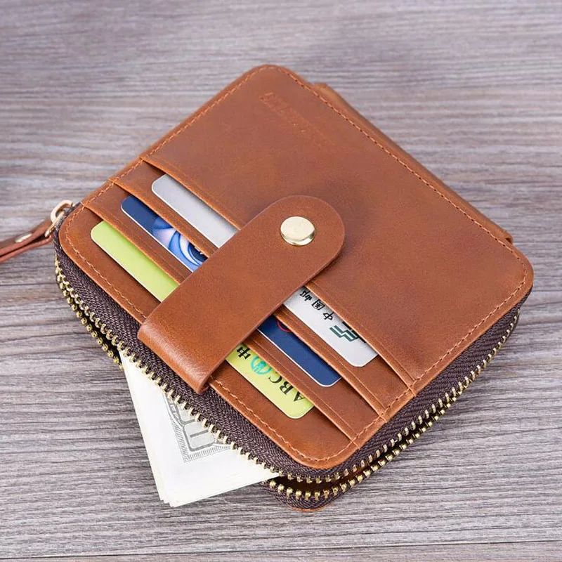 

New multifunctional Men's leather wallet with zipper coin pocket money bag purse key organizer card holder for man