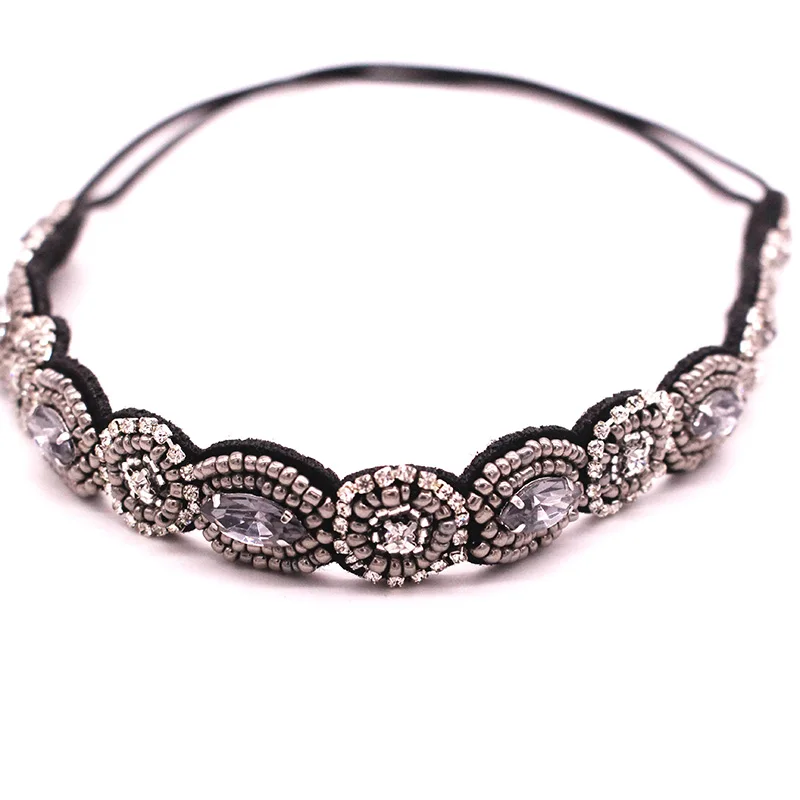 Metting Joura Vintage Bohemian Ethnic Beads Handmade Headband Party Bohemian Rhinestone Elastic Hair Band Hair Accessory