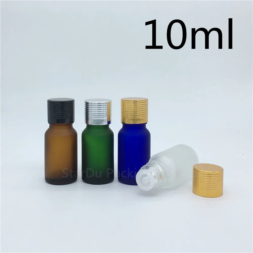 Travel Bottle 10ml Green Blue Amber Transparent Frosted Glass Bottle, Vials Essential Oil Bottle With Aluminum Cap 200pcs/lot