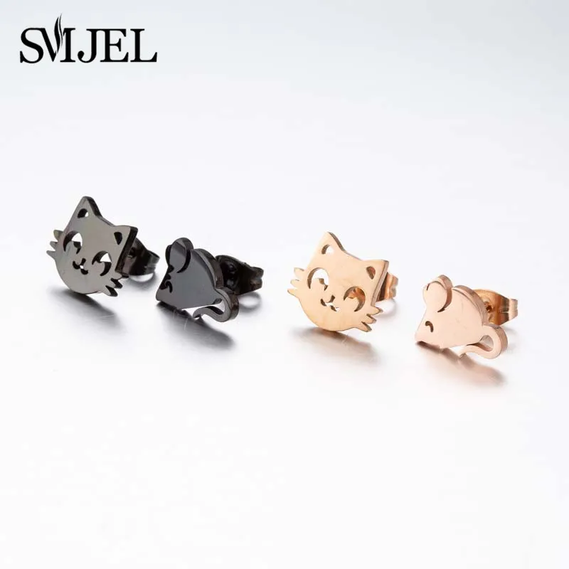 SMJEL Stainless Steel Earrings for Women Girls Fashion Cartoon Rabbit Animal Earrings Cat Jewelry Accessories Birthday Gift
