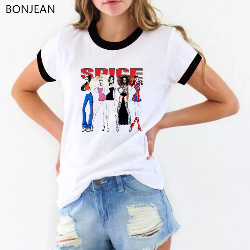 Summer 2024 Spice Girls T Shirt Women Punk Rock Tshirt Hipster Graphic Tees Roupas Tumblr Clothes Top Female White T-Shirt