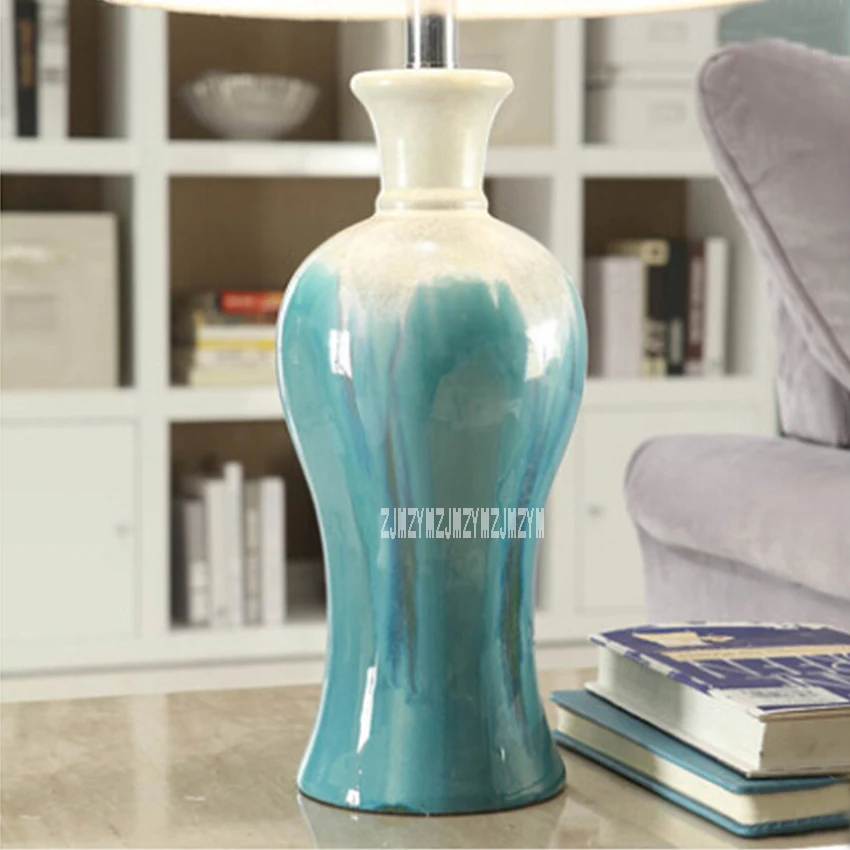 New DF80799 Mediterranean Blue Retro Living Room Bedroom Study Lamp Bedside Lamp Creative Ceramics Table Lamp 220v / 110v 31-40W