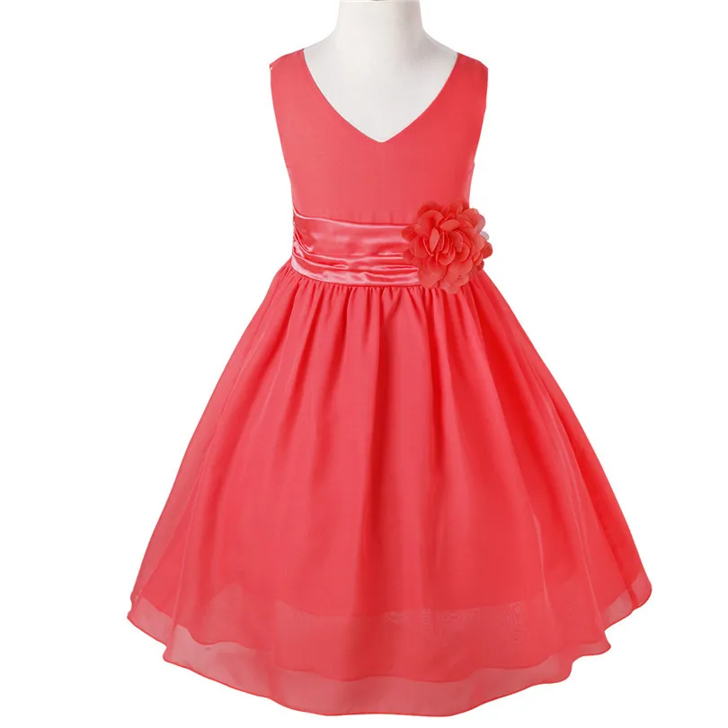 TiaoBug 2-14Y V-hals Zomer Chiffon Party Flower Meisjes Baljurk Prinses Keen Lengte Formele Trouwjurken Bridesbaid