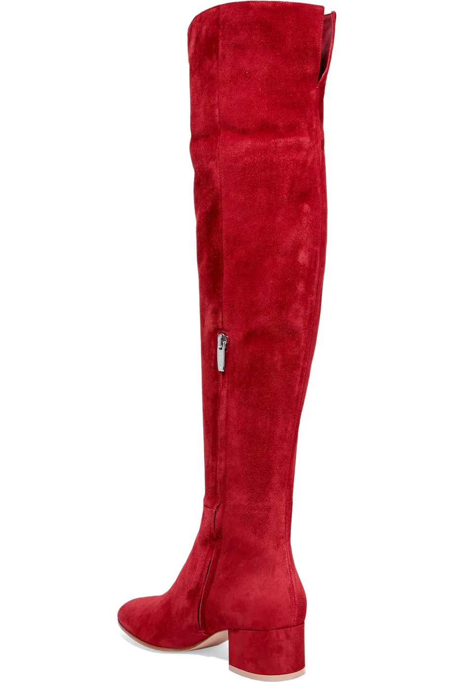 Women Winter Flat Boots Red Suede Over The Knee Boots Round Toe Thick Heels Tight High Boots Side Zipper Stretch Long Boots