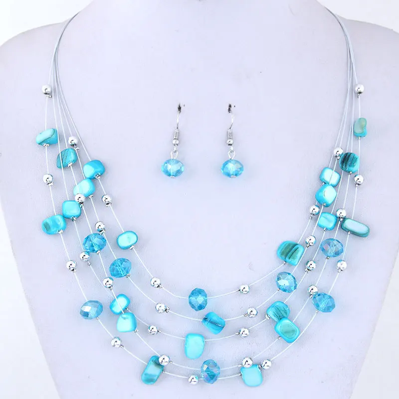 KMVEXO Women Bohemian African Beads Jewelry Set 2018 Multilayers Necklace Earrings Crystal Shell Jewelry Sets Charm Wedding Sets