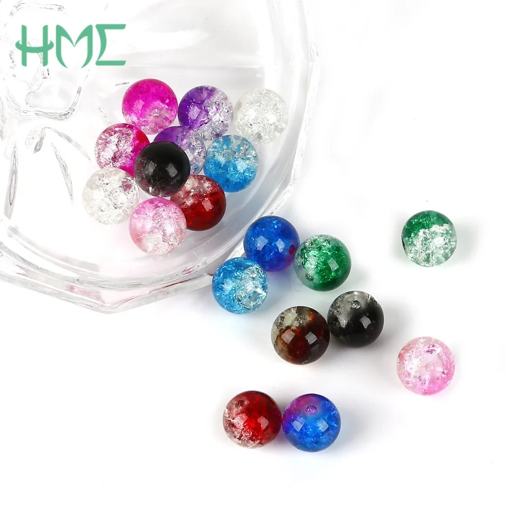 100pcs 4mm Hand Made Two-Tone Color Crackle Crystal Glass Ball Beads For Women Bracelet Necklace Earring Charms Jewelry Making