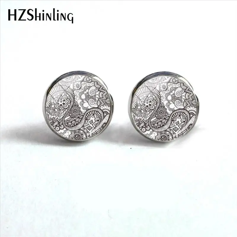 2018 NEW Mandala Earring Zentangle Inspired Art Ear Stud Glass Dome Photo Earrings Round Hand Craft Jewelry For Women HZ4
