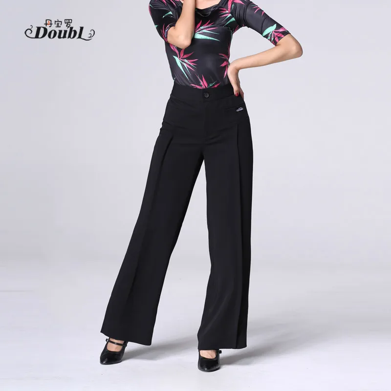 

Black High Waist Wide Leg Long Pants Lady Latin Dance Dress Trousers Professional Modern National Standard Dance Trousers H665