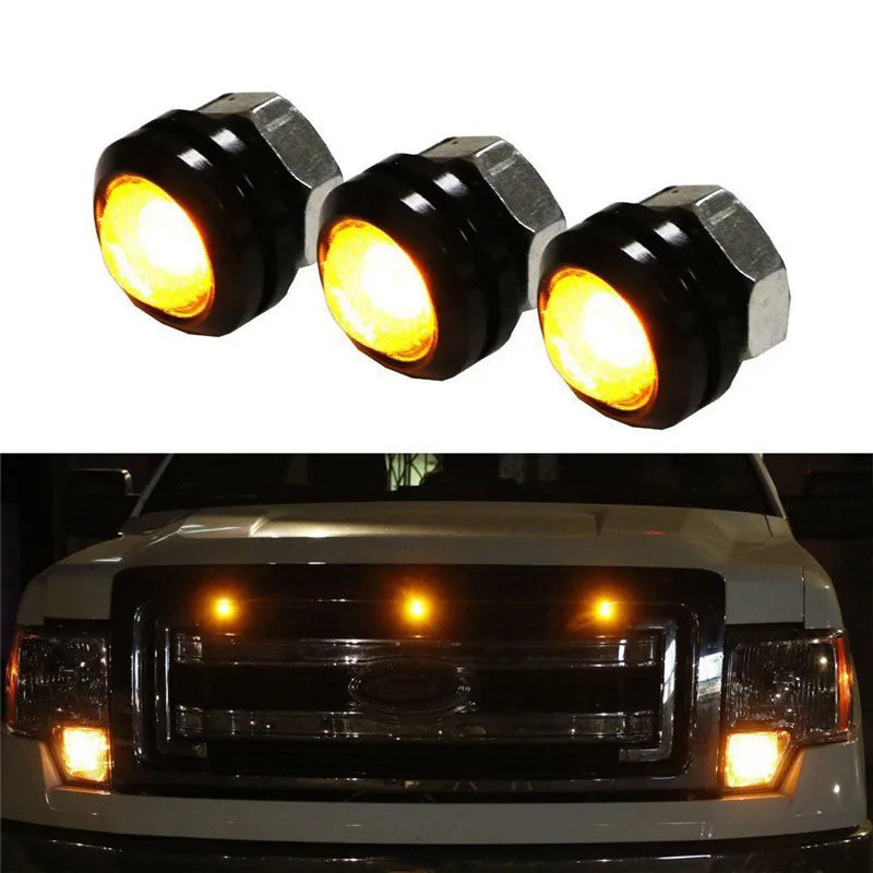 3pcs Car LED Amber Grille Lighting Kit Universal Fit Truck SUV for Ford SVT Raptor Style