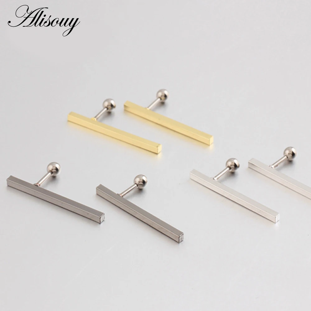 Alisouy 1 pair Simple Square Ear Piercings jewelry Tiny Studs for Lobe Tragus Steel cross 1-Shape Ear Plugs Barbell stud earring
