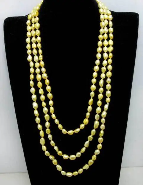 

7-9mm Trendy 80" Women Necklace & Yellow Natural Pearl Baroque