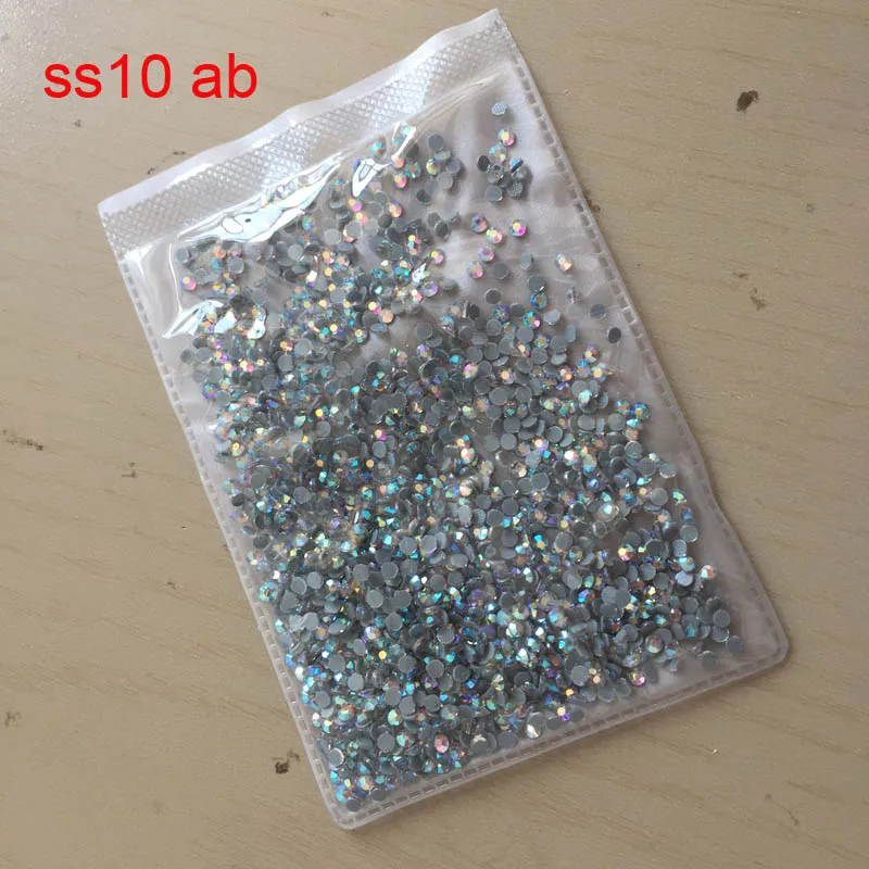 50 bags/lot Clear AB SS10 Crystal DMC Hot fix Rhinestones hot fix stones with glue for bags shoes dress accessaries