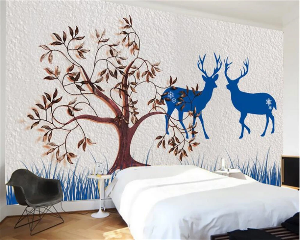 beibehang Fashion senior home decoration painting personality wallpaper tree elk bedroom background wall wallpaper for walls 3 d