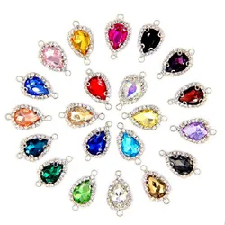 10PCS Rhinestone Crystal Water Drop Connector Charms Double Hole Jewelry Connector Glass for DIY Earrings Necklace Making Crafts