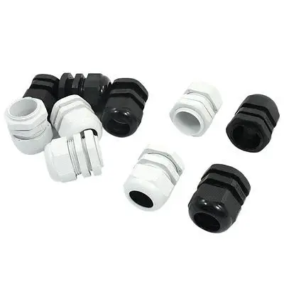 

10 Pcs PG25 Black White Plastic Cable Gland Connector for 16-21mm Dia Wire