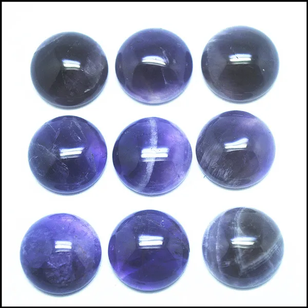 10PCS Natural Amethysts Stone Cabochons Round Shape Size 8MM 10MM 12MM 14MM 16MM 18MM 20MM 25MM Charms Jewelry Designs Findings