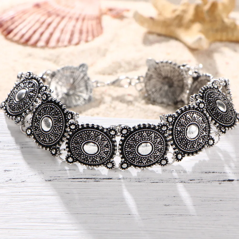 Hot Boho Gypsy Collar Choker Necklace Jewelry for Women Vintage Ethnic Bohemia Silver Plated Alloy Statement Necklaces Bead Neck