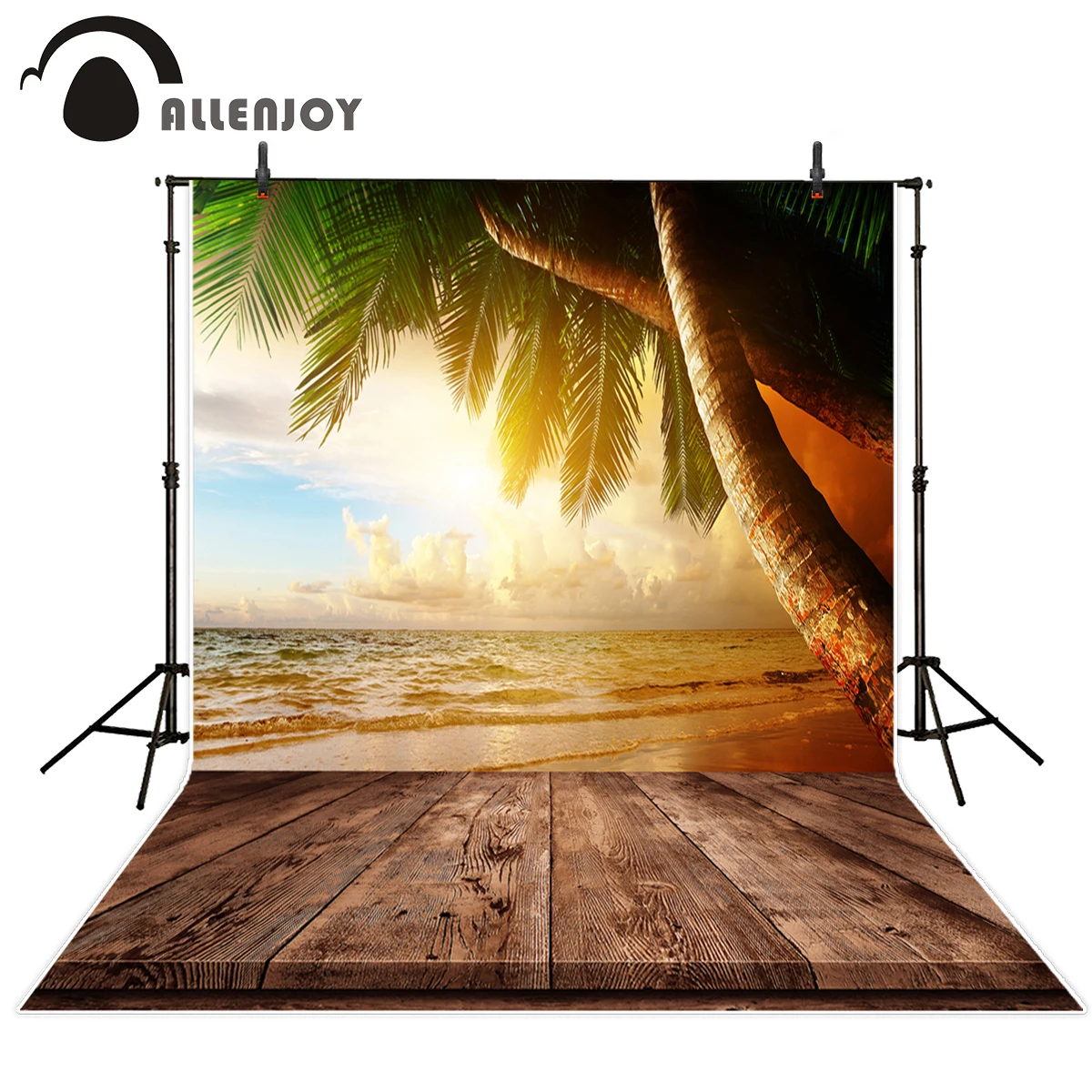 Allenjoy photography theme background Sunset Sea coconut tree Beach for summer photos personal customize camera backdrop