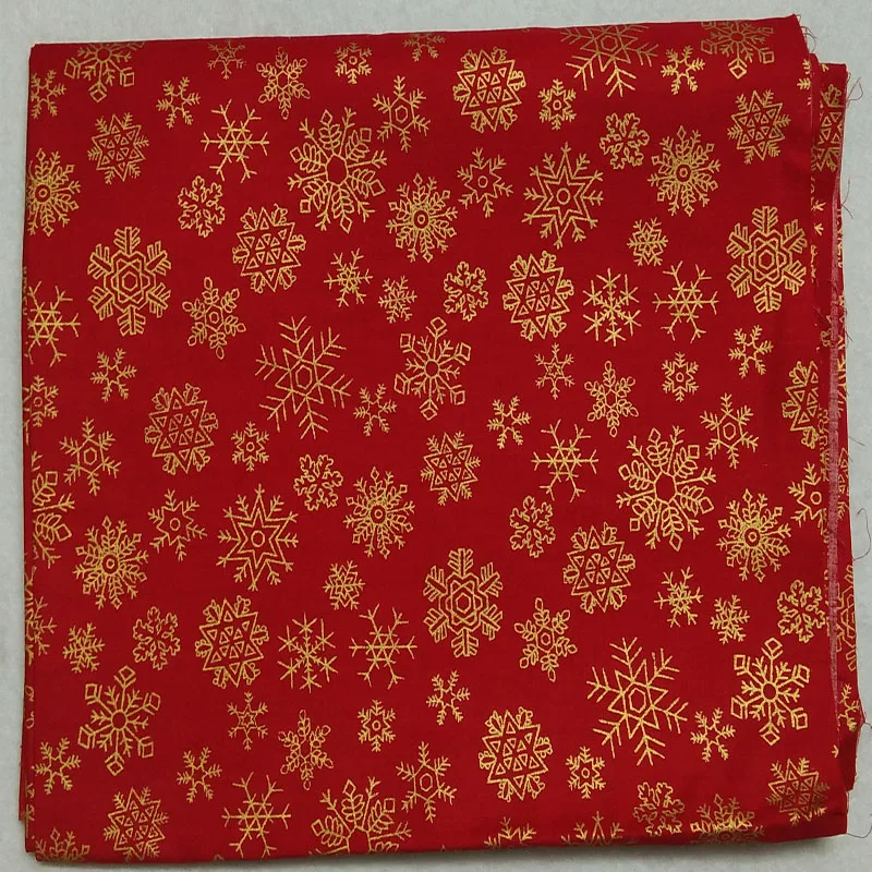 25x23cm Classic Red White Gold Stamping Christmas Flower Wreath Sakura Flower Snowflake Cotton Fabric Bundle For DIY Sewing Doll