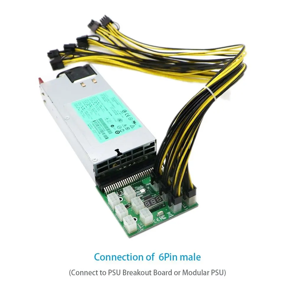 6 Pcs 6 Pin PCI-e To 8 Pin (6+2) PCI-e (Male To Male) GPU Power Cable 50cm For Graphic Cards Mining HP Server Breakout Board