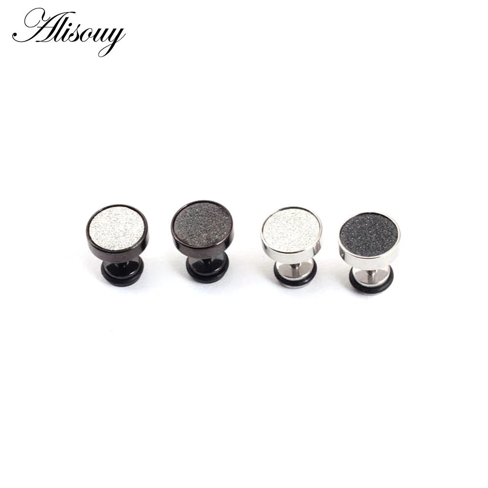 Alisouy 2PCS Fashion Men\'s Black 316L Stainless Steel Ear Studs Earrings 8mm Barbell Punk Gothic Body Piercing Jewelry