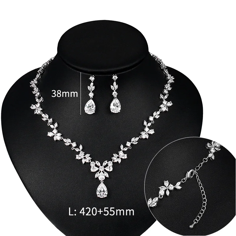 WEIMANJINGDIAN Brand Cubic Zirconia All The Way Necklace and Earrings Wedding Bridal Prom Jewelry Set