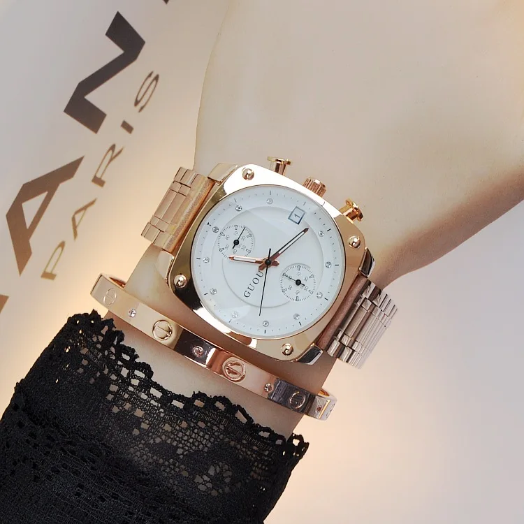 TOP Quality Authentic Fashion HK Brand GUOU Watch Women Waterproof Alloy Square Quartz Women Wristwatches