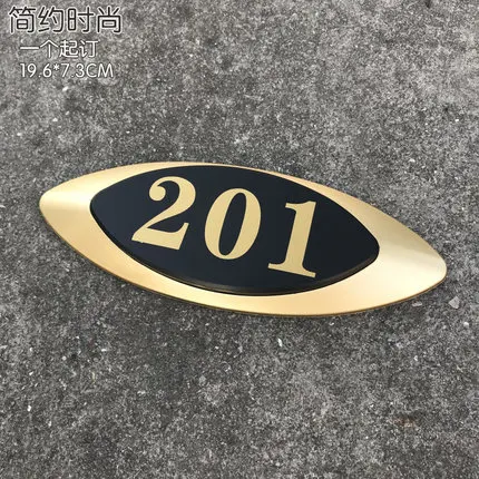 ملصق رقم باب البوليمر المعدني باللون الذهبي والأسود ، ملصق مخصص لباب الفندق ، الفيلا