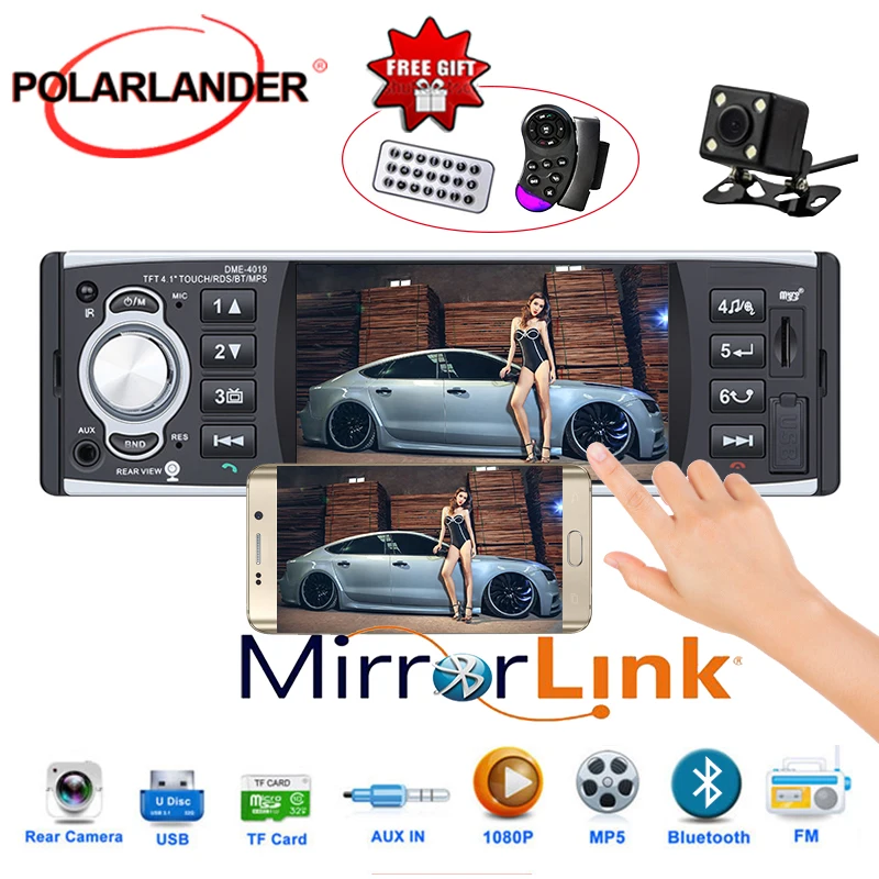 

Car Radio 1 DIN MP5 Player Bluetooth 4.1 Inch RDS Mirror Link Touch Screen Autoradio Audio Stereo HD FM Auxin USB / TF Cassette