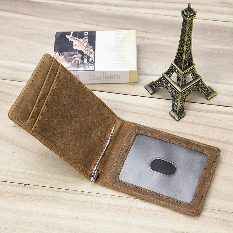 Retro genuine leather money clips Bifold wallet cardholder dollar money holder designer new men money case Slim purse