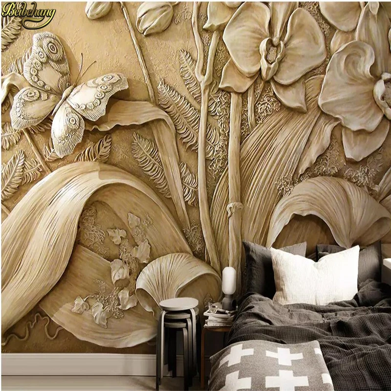 

beibehang custom Embossed Orchid Butterfly mural wall paper wallpaper for living room decoration floor painting TV background