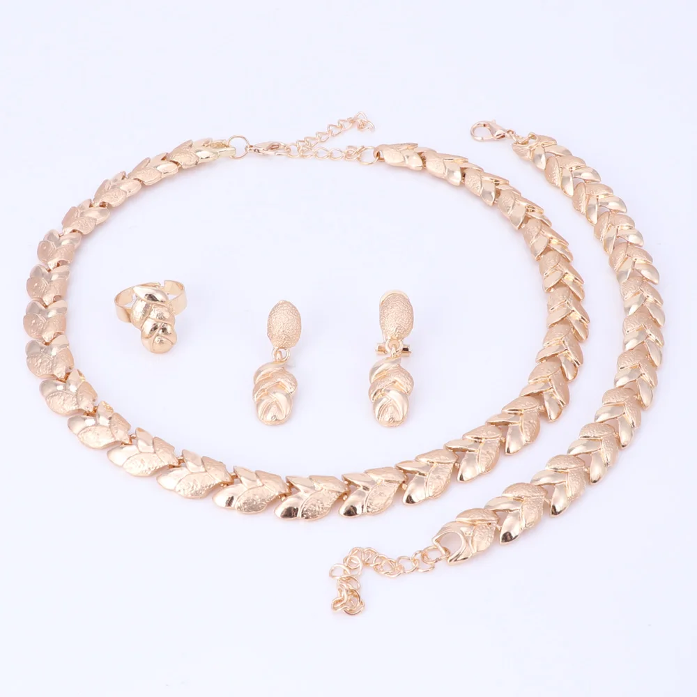 African Beads  Jewelry Set Circle Link Chain Gold Color for Women Classic Banquet Bracelet Necklace Sets Dubai