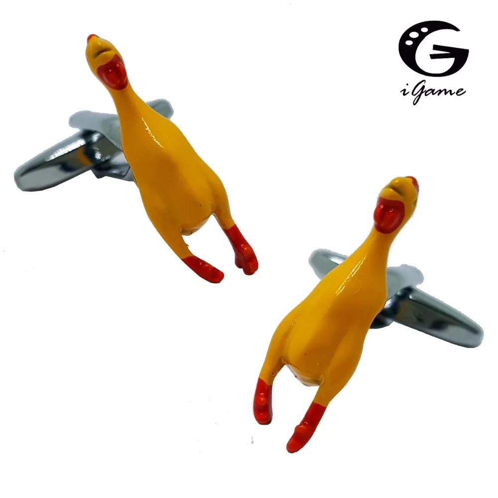 iGame Screaming Chicken Cuff Links Yellow Color Brass Material Unique Vent Chick Design Free Shipping