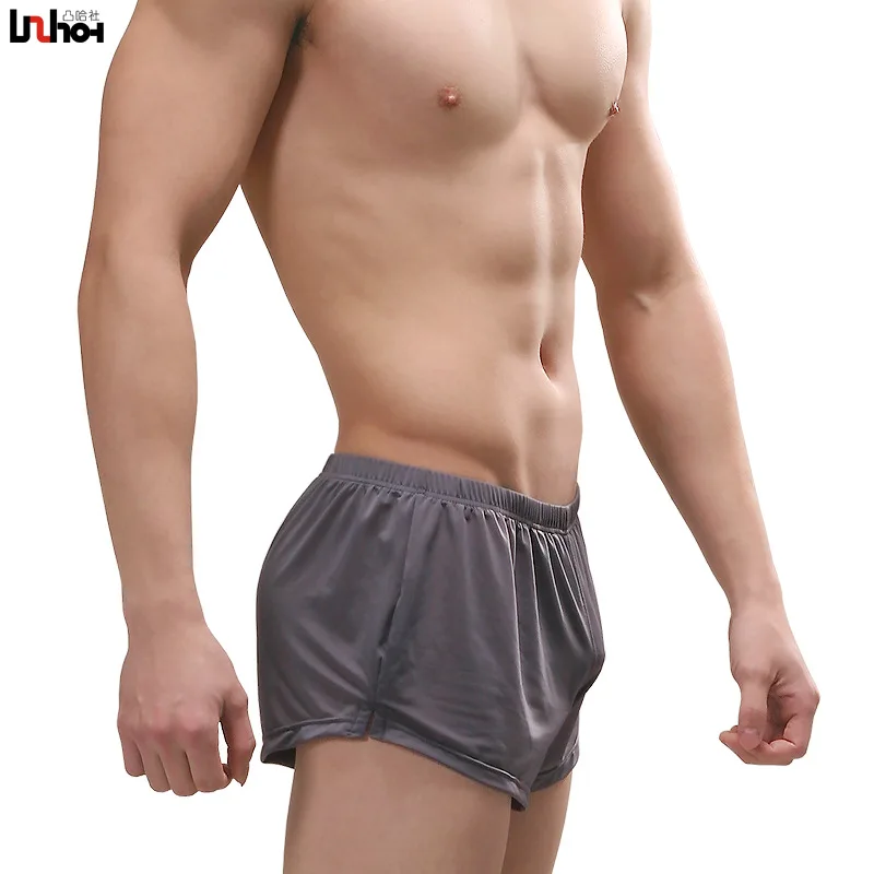 Sexy Men Underwear Ice Silk Boxer Shorts homme Solid Mid-rised U Convex Pouch Underpants Cueca Men\'s Arrow Pants Plus Size M-XXL