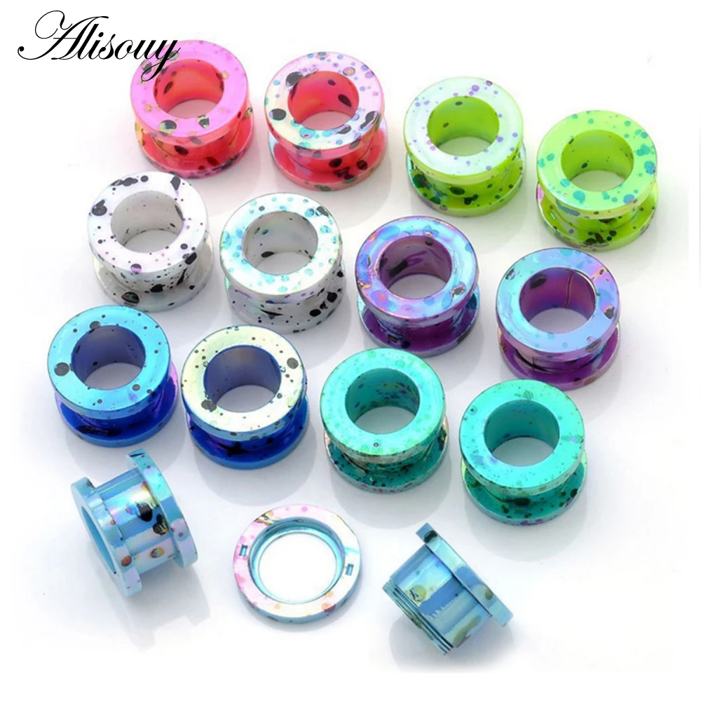 Alisouy 1 Pair Ear expander Body Piercings Acrylic Screw Back Flesh Tunnel Ear Plug Stretcher 2-12 mm printing ear studs plugs