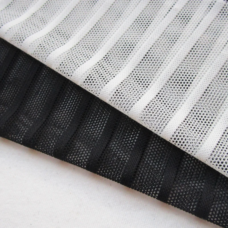 French Stretch Mesh Fabric, Black Striped Soft Dress Net, Knitted Apparel, Sewing Lingerie Cloth, Elegant White, 90cm x 150cm