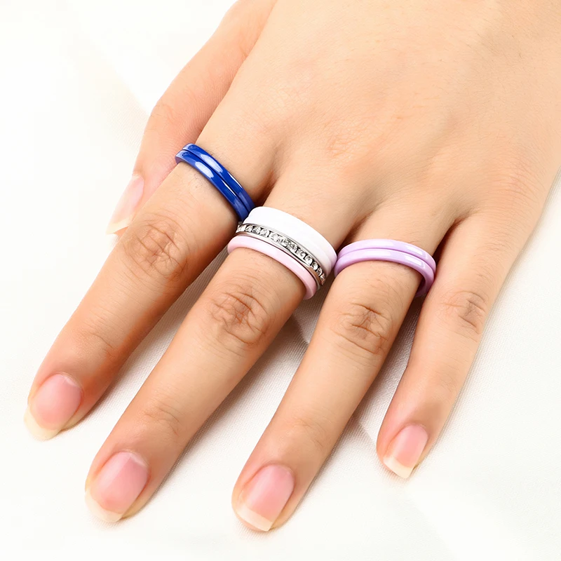 3pcs/Set Stainless Steel Ceramic Women Rings With Bling Crystal Purple Pink Blue Black White Women Rings Wedding Christmas Gift