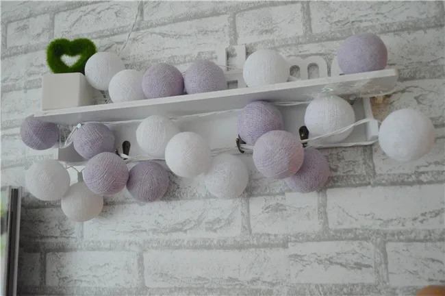 Handmade algodão bola cordas luzes, novo, lavanda e branco, cores misturadas, fada, casamento, natal, pátio deco