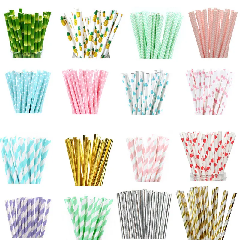 25pcs Drinking Paper Straw Stripe Dot Heart Chevron Bamboo Straws Christmas Engagement Decoration Gift Party Event Supplies