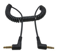90 Degree Right Angle 3.5mm Male to Male Jack 4 Pole Extension Aux Audio Coiled Spiral Cable 1.5m/5ft