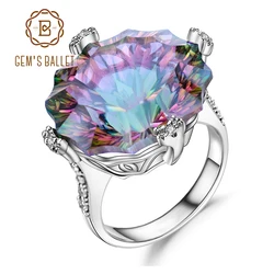 GEM'S BALLET Natural Rainbow Mystic Quartz Cocktail Ring 925 Sterling Silver Irregular Gemstone Rings Fine Jewelry for Women