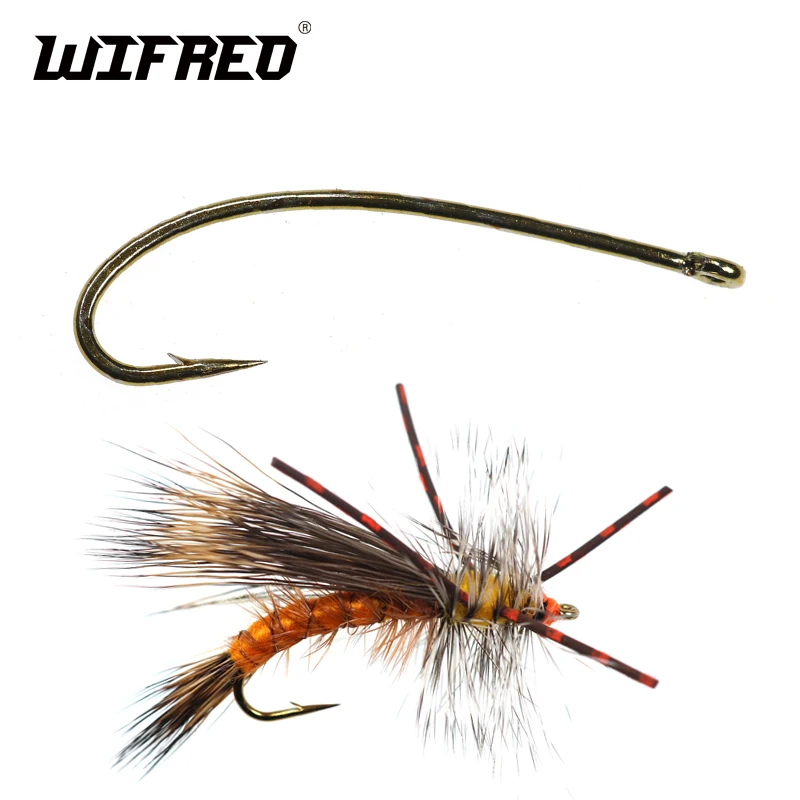 Wifreo 50PCS 3XL Long Shank Curved Nymph Fly Hook Terrestrial Dry Fly Hook for Stimulator Flies Stonefly Nymph Hook