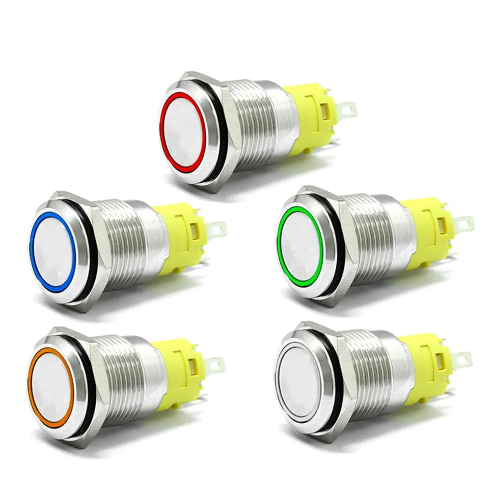 16mm 6V 12V 110V 220V LED Momentary Latching Stainless Steel anti vandal waterproof metal Push Button Switch Ring LED