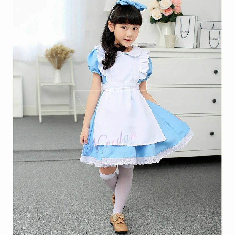 Halloween Baby Kids Girls Anime Alice Adventures Blue Fancy Party Dress Alice Dream Child Sissy Maid Lolita Cosplay Costume