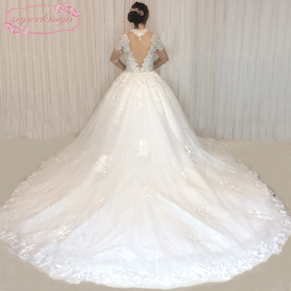 SuperKimJo Vestido De Noiva 2018 Real Photo Crystals Wedding Dresses Luxury Long Sleeve Sparkly Rhinestones Wedding Ball Gown