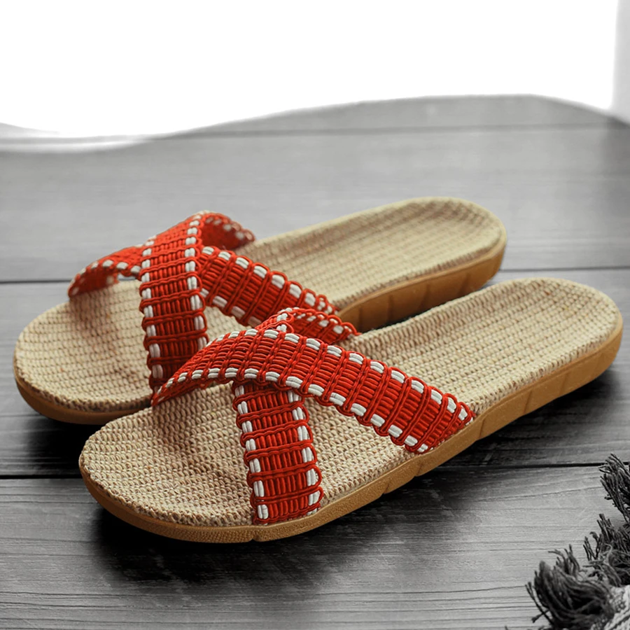 LCIZRONG Summer Linen Home Slippers Women 35-45 Large Size Slapping Beach Flip Flops 5 Colors Unisex Bathroom Family Slippers