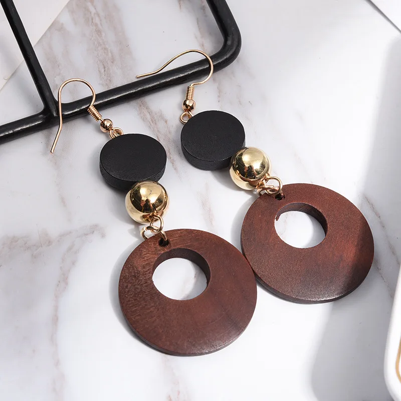 Pendientes de Clip de madera Natural para mujer, pendientes sin agujero perforado, pendiente geométrico de declaración de moda, regalo de joyería