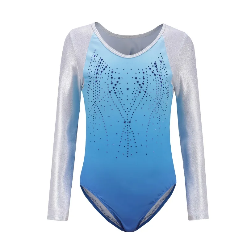 Girls Ballet Gymnastics Leotard High Elastic Gradient Sparkly Tumbling Dancewear Bodysuit Kids Performance Stage Dance Leotards