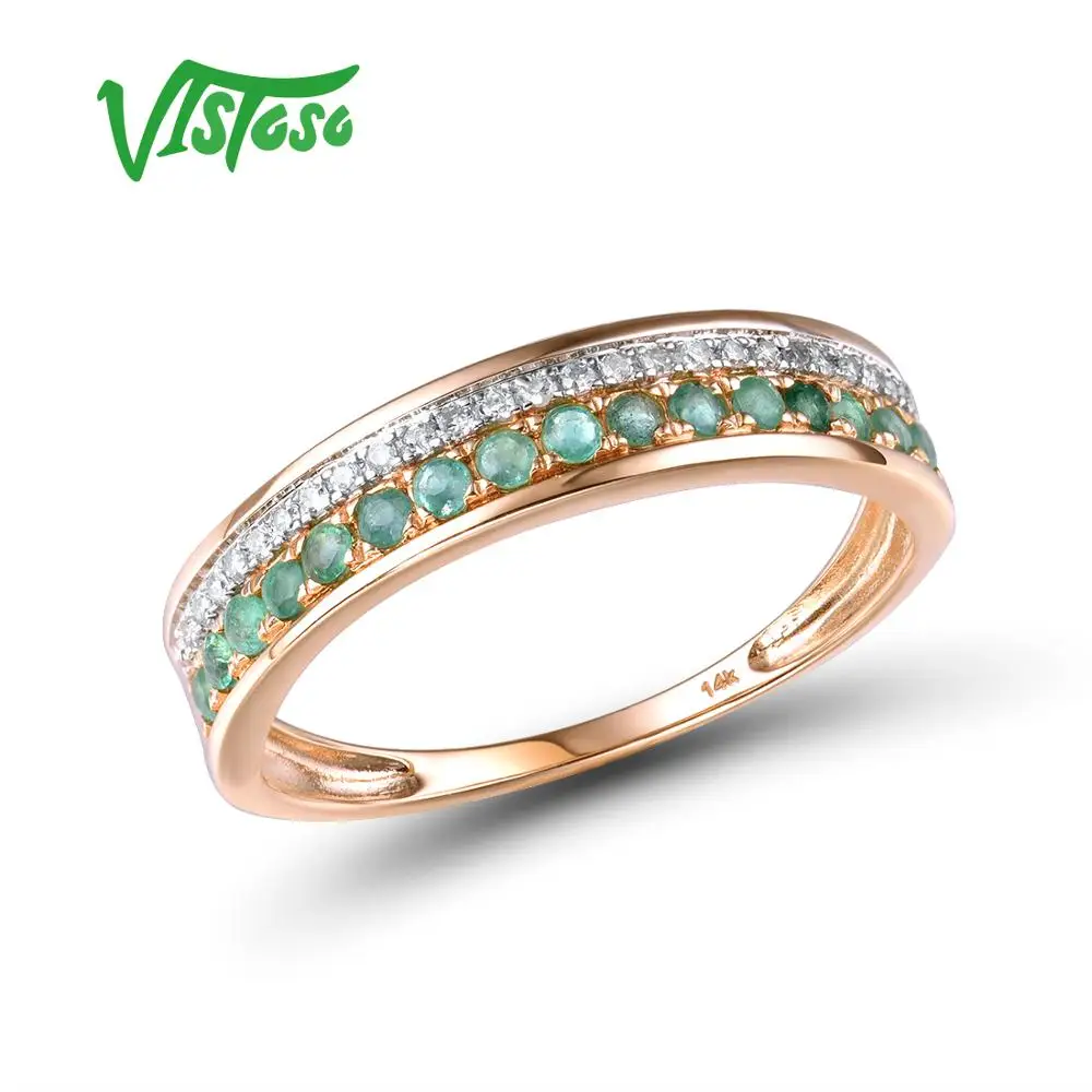 VISTOSO 14 K pierścionki w kolorze różowego złota dla pani prawdziwej błyszczące diament fantazyjne rubin/Sapphire/Emerald zaręczyny rocznica eleganckie Fine Jewelry