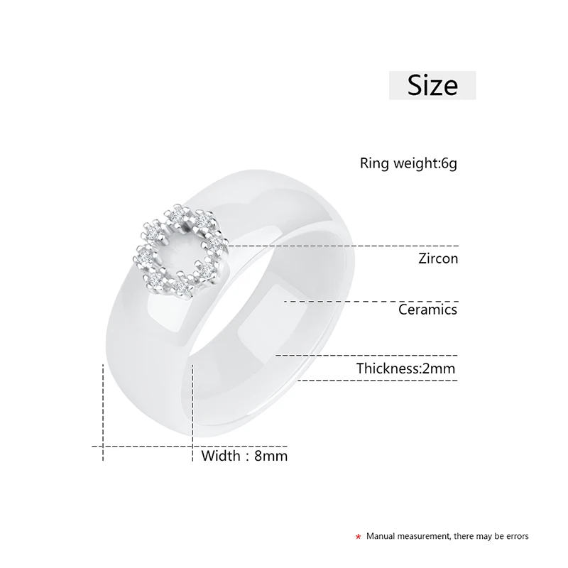 8MM Withd 925 Sterling Silver Circle Crystal Rings Made With Healthy Ceramic Material Wedding Engagement Rings for Women Gift